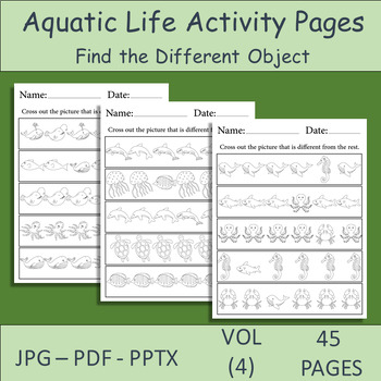 Preview of 45 Aquatic Life Activity Pages. Find the Different Sea Animals. Search Puzzle