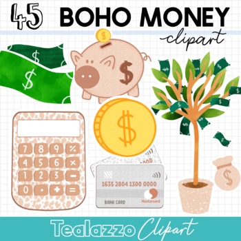 Preview of 45 Boho Money Financial Literacy clipart for commercial use