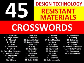 Preview of 45 Crosswords Resistant Materials Wood-Shop Literacy Keyword Settlers