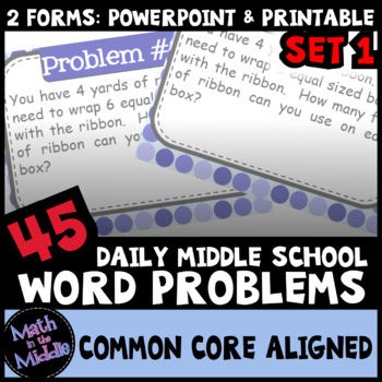 Preview of 45 Daily Middle School Math Word Problems - Set 1