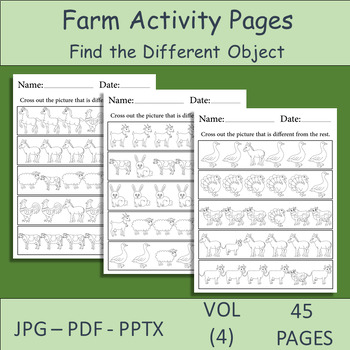 Preview of 45 Farm Activity Pages. Find the Different Farm Animals and Farming Tools