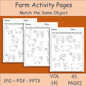 Preview of 45 Farm Activity Pages. Match Similar Farm Animals & Farm Tools. Matching Game