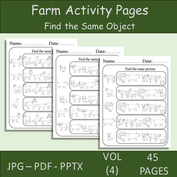 Preview of 45 Farm Activity Pages for Kids. Find Similar Farm Animals and Farming Tools