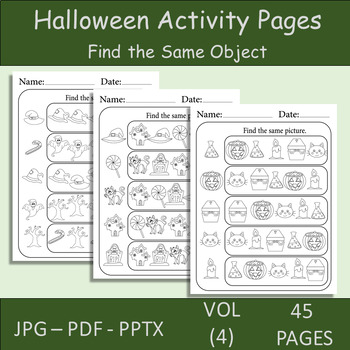Preview of 45 Halloween Activity Pages for Kids. Find the Same Objects Search Puzzle