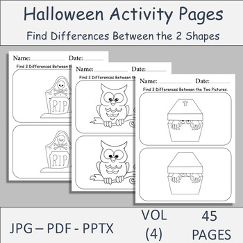 Preview of 45 Halloween Activity Pages for Kids. Halloween Search Puzzle Worksheets