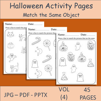 Preview of 45 Halloween Activity Pages for Kids and Adults. Match Similar Objects
