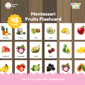 Preview of 45 Montessori Fruit Flashcard, real image, Toddler & Preschool Educational Mater