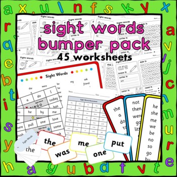 Preview of 45 Sight Words Worksheets, Assessment, Flaschards & Bingo Bumper Resources Pack