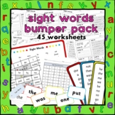 45 Sight Words Worksheets, Assessment, Flaschards & Bingo 