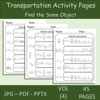 Preview of 45 Transportation Activity Pages for Kids. Find Similar Vehicles Search Puzzle