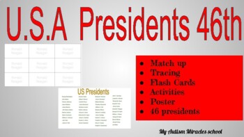 Preview of 45 U.S President Bundle Pack, Flash cards, Worksheet Tracing printable