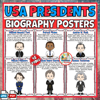 Preview of 45 USA president's day Bulletin board biography posters set | classroom  decor