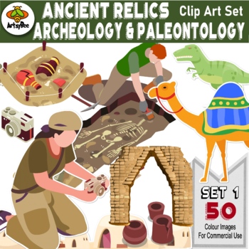 Preview of 50 x Archaeology Palaeontology & Excavation Color Clip Art images - Set 1