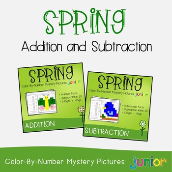 Preview of Spring Beginning Addition and Subtraction Hidden Picture Coloring Worksheets