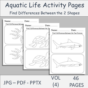 Preview of 46 Aquatic Animals Activity Pages. Find Differences Between the two Sea Animals