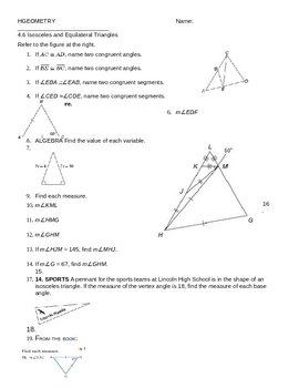4.6 Isosceles and Equilateral Triangles WS by MRS V  TpT