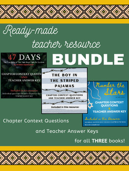 Preview of 47 Days, Number the Stars, Boy in Striped Pajamas Bundle WW2:  Chapter Questions