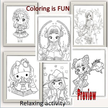 47 Printable adorable girl Characters Coloring page Fun Relaxing Activity