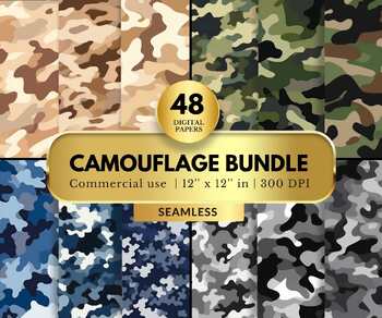 Preview of 48 Camouflage Bundle Digital Papers, Tileable Pattern, Military and Army Theme