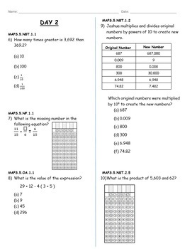 5th Grade Math Test Prep Review GOOGLE FORMS and PRINTABLE VERSION