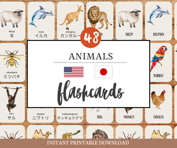 Preview of 48 English-Japanese Flashcards with Romaji | Animals