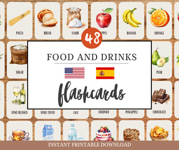Preview of 48 English-Spanish Flashcards | Food and Drinks