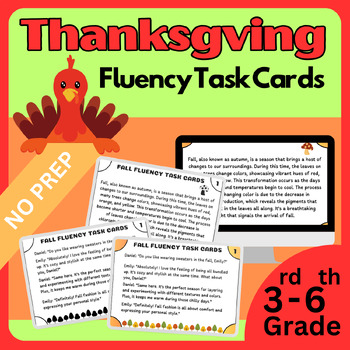 Preview of Fall Fluency Task Cards | Thanksgiving Oral Reading Fluency