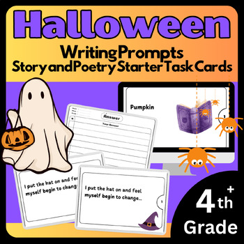 Preview of 48 Halloween Writing Prompts - Story and Poetry Starter Task Cards