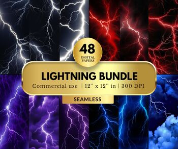 Preview of 48 Lightning Bundle Digital Papers, Repeating Pattern, For Athlete Portraits