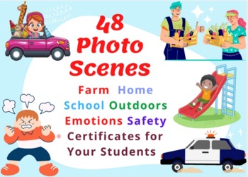 Preview of 48 Photo Scenes Category Choice Wh Qs Naming Scanning Certificate Speech Therapy