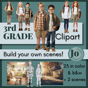 Preview of 48 Realistic Clipart Images - Elementary 3rd Grade Students {Jo Myers}