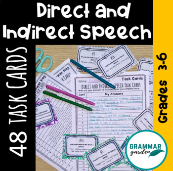 Preview of 48 Task Cards Direct and Indirect speech / Reported speech + answer key