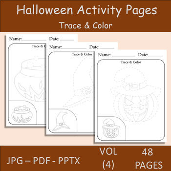 Preview of 48 Tracing and Coloring Halloween Activity Worksheets for Kids and Adults