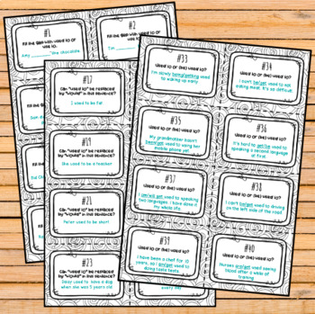 48 USED TO Past Tense task cards by Grammar Garden | TPT