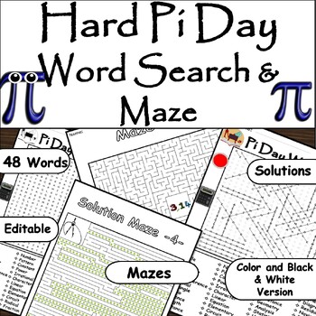 Preview of 48 Word Search & Hard Maze: Pi Day Puzzle Challenge on March 14th/ Worksheet