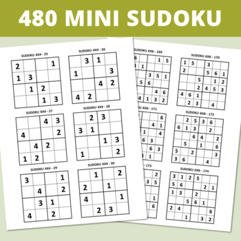 Math Sudoku Puzzles Digital Download Easy Level 4x4 Grid: 300 