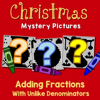 Preview of Christmas Adding Fractions With Unlike Denominators, Fun Worksheet With Coloring