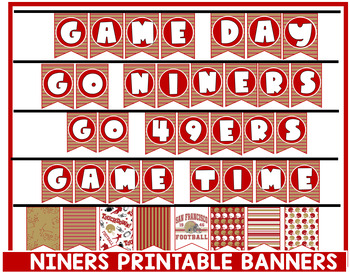 Preview of 49ers Banner, Niners Superbowl Banner, Printable Superbowl Bunting Banner