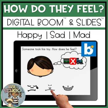 Preview of Identifying emotions happy sad mad Preschool Social Skills BOOM and SLIDES