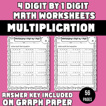 Preview of 4Digit by1Digit Multiplication with without Regrouping Worksheets on Graph Paper