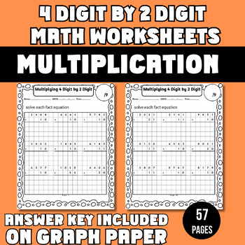 Preview of 4Digit by2Digit Multiplication with without Regrouping Worksheets on Graph Paper