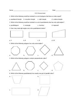 4.G.2 Assessment by Charles Pueschel | Teachers Pay Teachers