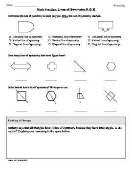 (4.G.3) Symmetry: 4th Grade Common Core Math Worksheets by Tonya Gent