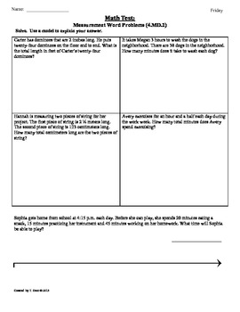(4.MD.2)Measurement Word Problems: 4th Grade Common Core Math Worksheets