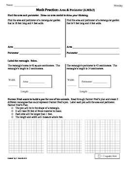 Preview of (4.MD.3) Area & Perimeter: 4th Grade Common Core Math Worksheets