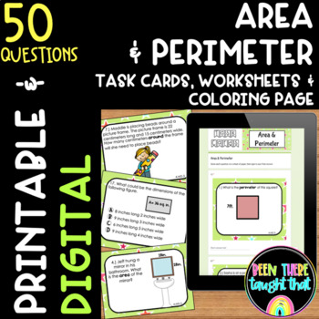 Preview of 4th Grade Area and Perimeter Task Cards and Digital Learning