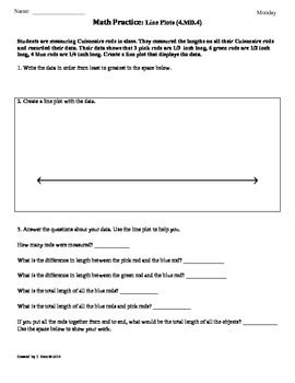 (4.MD.4) Line Plots: 4th Grade Common Core Math Worksheets by Tonya Gent