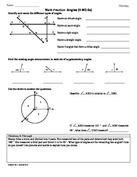 types of angles common core geometry homework answer key