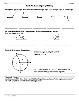 Preview of (4.MD.5a) Angles Part 1: 4th Grade Common Core Math Worksheets