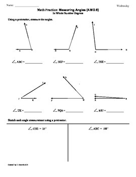 4.Md.6) Measuring Angles: 4Th Grade Common Core Math Worksheets By Tonya Gent